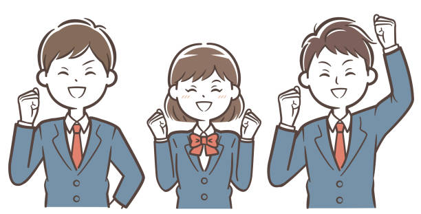 High school student Illustration that male and female high school students are pleased schoolgirl uniform stock illustrations