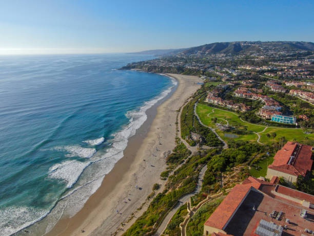 Aerial view of Salt Creek and Monarch beach coastline. Aerial view of Salt Creek and Monarch beach coastline. Small neighborhood in Orange County City of Dana Point. California, USA. Aerial view of wealthy villa and coastline. dana point stock pictures, royalty-free photos & images