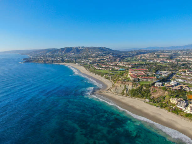 Aerial view of Salt Creek and Monarch beach coastline. Aerial view of Salt Creek and Monarch beach coastline. Small neighborhood in Orange County City of Dana Point. California, USA. Aerial view of wealthy villa and coastline. dana point stock pictures, royalty-free photos & images