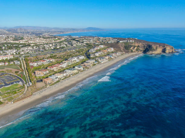 Aerial view of Salt Creek and Monarch beach coastline. Aerial view of Salt Creek and Monarch beach coastline. Small neighborhood in Orange County City of Dana Point. California, USA. Aerial view of wealthy villa and coastline. laguna niguel photos stock pictures, royalty-free photos & images