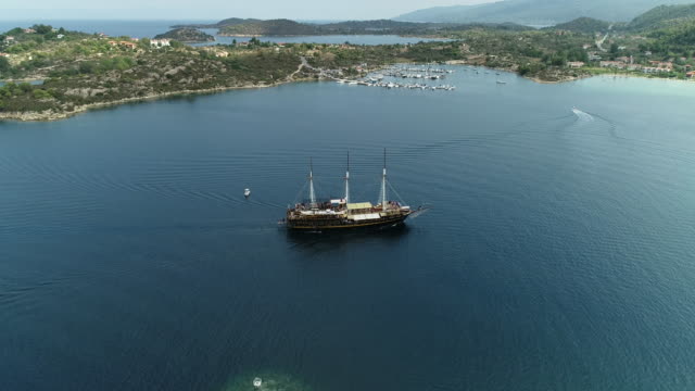 Aerial view on tall ship