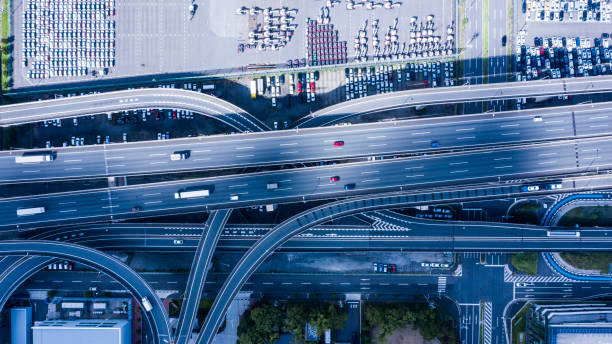 istock Line up of cars before export and bypass 1176923628