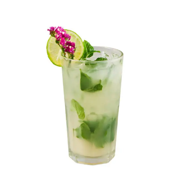 Photo of Lychee mojito cocktail, Classic cocktail, isolated on white background, with clipping path