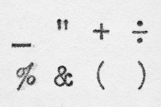 real typewriter symbols on white paper - computer key old fashioned retro revival alphabet imagens e fotografias de stock