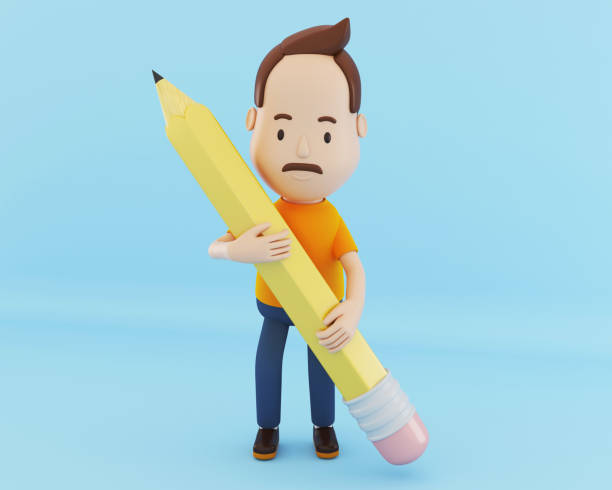 istock 3D Cartoon character people holding a pencil. 1176929332