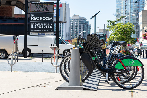 One of many bike share stations owned and operated by the City of Toronto.