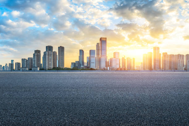 istock Empty asphalt road and Chongqing cityscape at sunset 1176939463