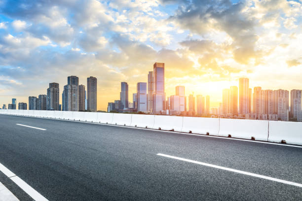 istock Empty asphalt road and Chongqing cityscape at sunset 1176939475