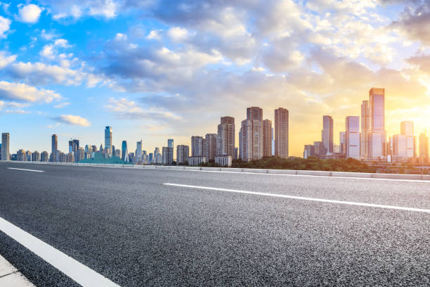 istock Empty asphalt road and Chongqing cityscape at sunset 1176939557