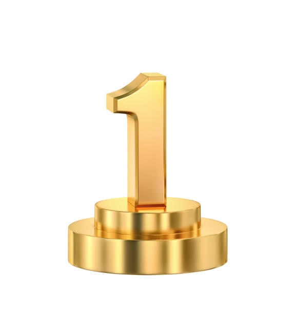 First place, golden trophy isolated on white First place, golden trophy isolated on white. 3D rendering gold number 1 stock pictures, royalty-free photos & images