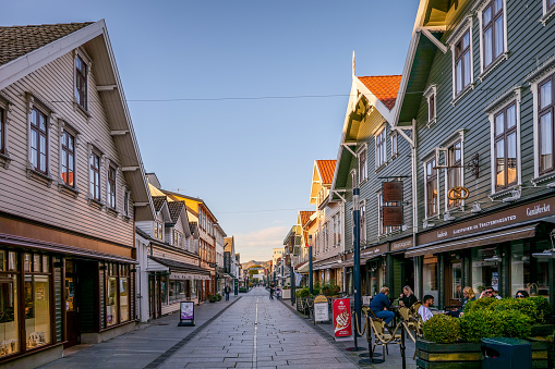Sandnes, Norway, September 22 - A view of a central street\nin the ancient area of Sandnes. The town of Sandnes is located at the southern end of the Gandsfjord, 15 kilometers south of the city of Stavanger in southern Norway. Photo in HD format