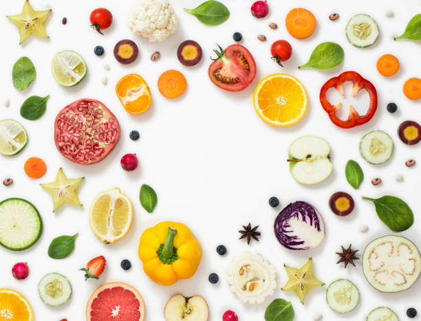 légumes et fruits colorés de section transversale. - vegetable food freshness frame photos et images de collection