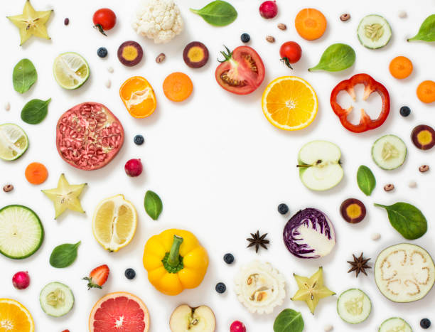 Colourful cross section vegetables and fruits.