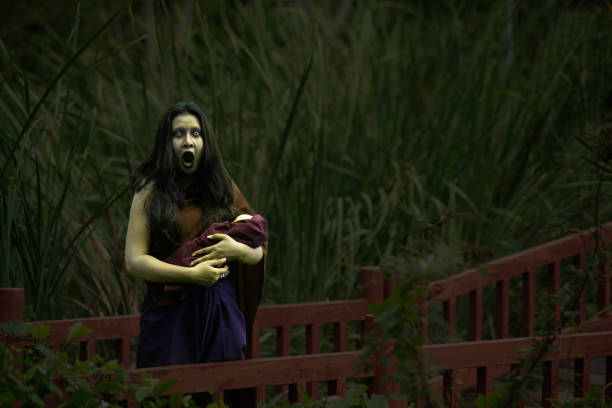 Ancient Thai ghost in traditional costume That appear in history.The ...