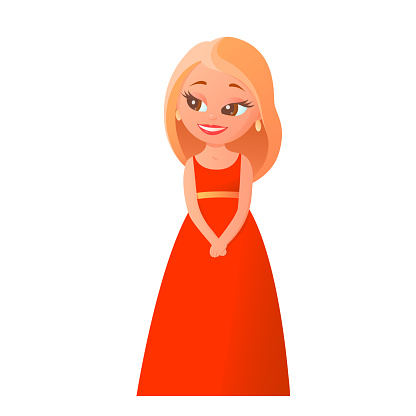 Beautiful Cartoon Girl In A Red Dress Stock Illustration - Download Image  Now - Society Beauty, Adult, Adults Only - iStock