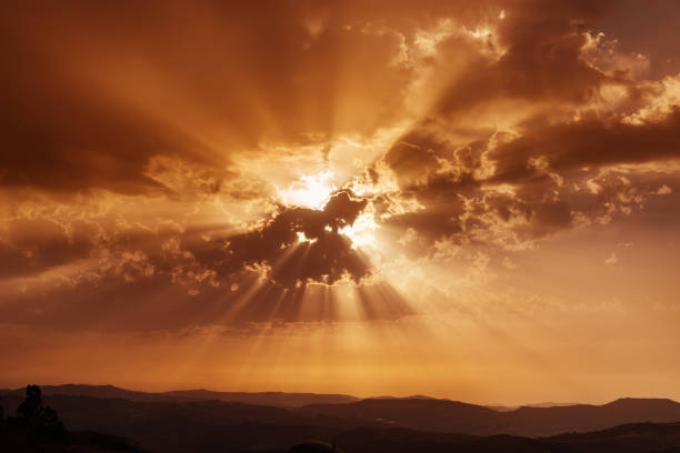Free Stock Photo of Sunset with sunbeams piercing clouds | Download ...