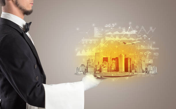 istock Waiter serving big city on tray 1176972272
