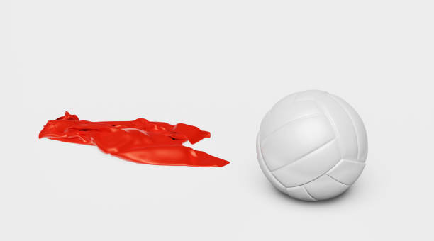 istock One Volleyball with a Red Fabric piece to the Left 1176973763