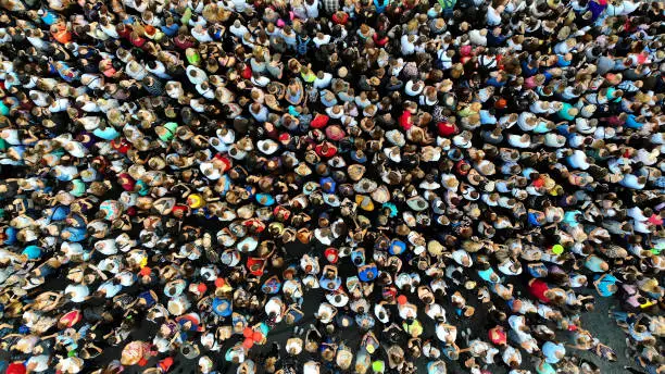 Photo of People crowd texture background. Top view from drone.