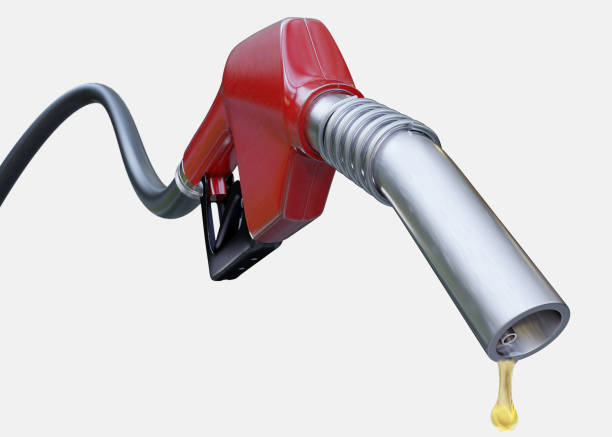 istock Fuel nozzle with drop, close up view on white with clipping path. 3d render illustration 1176974593