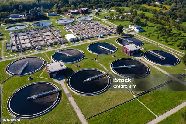 Water Purification Plant From Above Stock Photo - Download Image Now - Sewage Treatment Plant, Sewage, Water