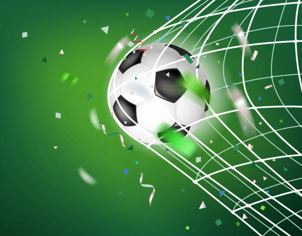 ilustrações, clipart, desenhos animados e ícones de a bola na rede de futebol. conceito do vetor do objetivo - world cup