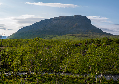 Saana's summit lies 1,029 meters (3,376 ft) above sea level and 556 m (1,824 ft) above the Kilpisjärvi lake, in Finnish Lapland