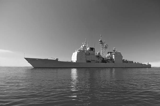 Ticonderoga class cruiser at Sea stock photo