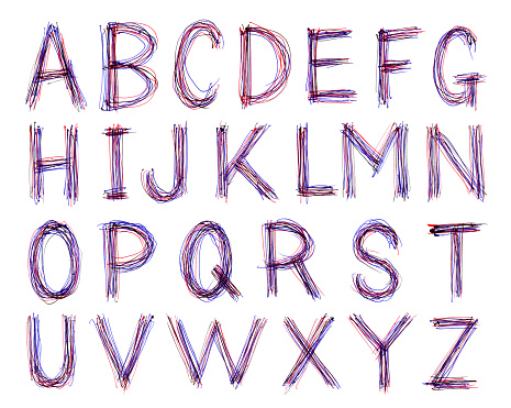 Ballpoint pen sketchy alphabets from A to Z
