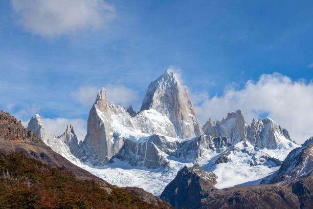 Mount Fitzroy seen from the Laguna Capri, National Park of the Glaciers, Argentina stock photo