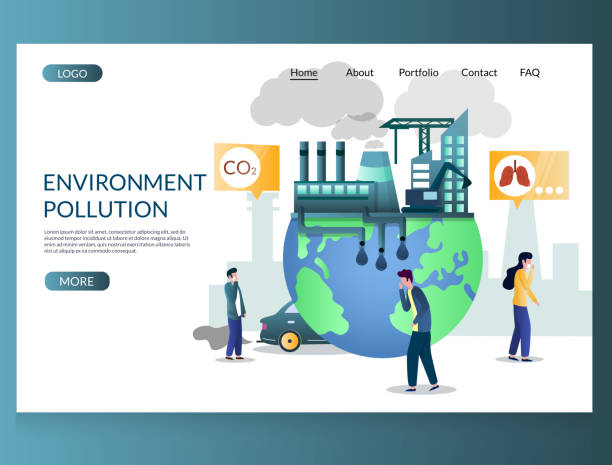 Environment pollution vector website landing page design template Environment pollution vector website template, web page and landing page design for website and mobile site development. People choking with toxic smoke dust and carbon dioxide gas. Ecology concept. carbon-emissions stock illustrations