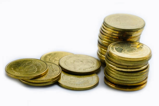 istock Saving stack coins money on white background. Finance, Account, Statistics, Analytic research data economy, Stock exchange trading and Business company meeting concept 1176995024