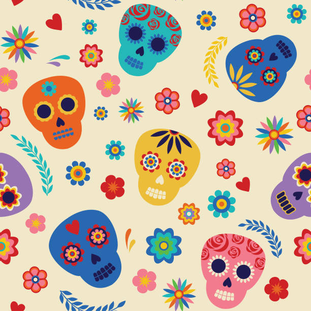 ilustrações, clipart, desenhos animados e ícones de dia dos mortos com crânios coloridos - day of the dead skull tattoo mexico