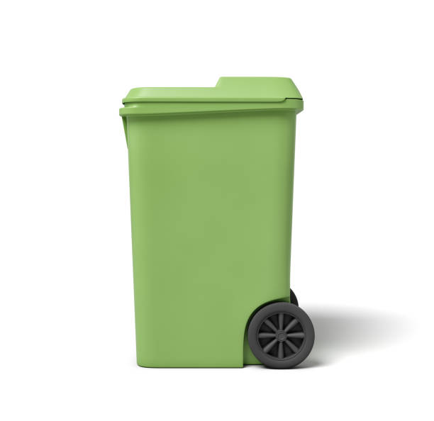 istock 3d rendering of a light-green trash can isolated on white background. 1176998068