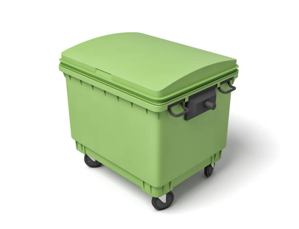 istock 3d rendering of green trash bin isolated on white background 1177000576