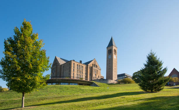Ithaca, NY, USA - Sep 21, 2019: The campus of Cornell University, an Ivy League university, in early morning warm sunlight.