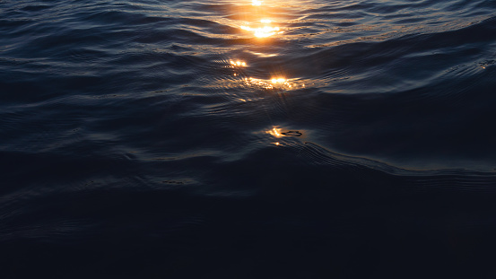 Texture of water surface. Sunset on sea