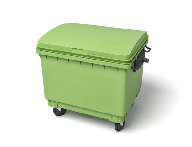 istock 3d rendering of a light-green dumpster on white background. 1177004258