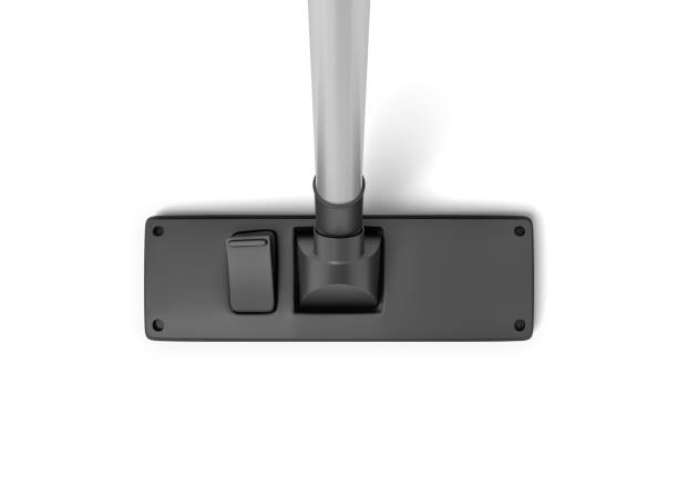 Disposable paper bag for a vacuum cleaner next to a flexible corrugated pipe and a brush from a vacuum cleaner
