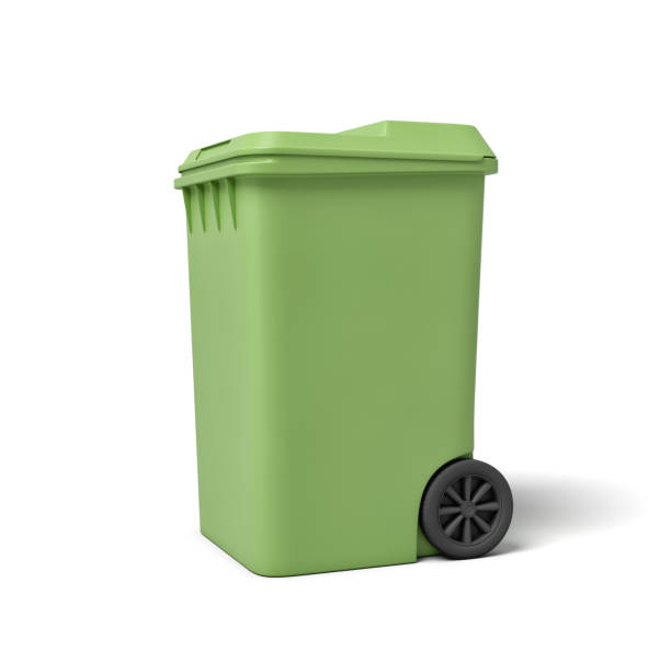 istock 3d rendering of a light-green trash can isolated on white background. 1177004363