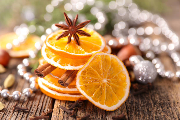 orange and spices- cinnamon, anise, nuts and dried oranges