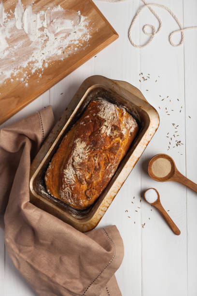 istock Homemade bread in a baking dish on a white background 1177006944