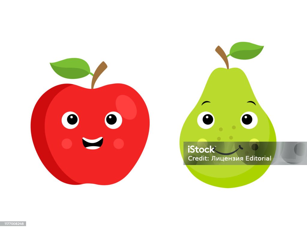 Ilustración de Dos Personajes Frutales De Dibujos Animados Aislados En Blanco Manzana Y Pera y más Vectores Libres de Derechos de Alimento - iStock Ilustración de Dos Personajes Frutales De Dibujos Animados Aislados En Blanco Manzana Y Pera y más Vectores Libres de Derechos de Alimento - iStock