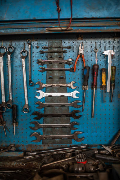 istock Assortment of do it yourself tools hanging on the wall 1177009672