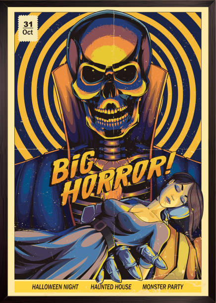 ilustraciones, imágenes clip art, dibujos animados e iconos de stock de cartel de terror. monster party - horror monster spooky movie