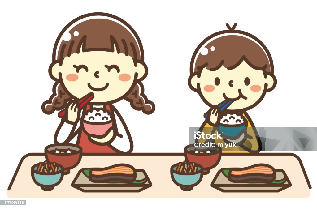เด็กที่กินอาหารญี่ปุ่น ภาพประกอบสต็อก - ดาวน์โหลดรูปภาพตอนนี้ - การกิน -  การใช้ปากขยับ, การทำอาหาร - กิจกรรมที่มีการเคลื่อนไหว, การ์ตูน -  ผลิตภัณฑ์ศิลปะ - Istock