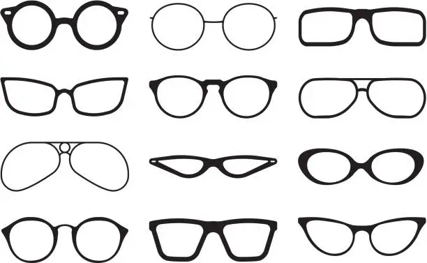 Vector illustration of Glasses silhouette. Fashioned stylish accessories protecting summer sunlight aviation lens of reflective glasses vector collection