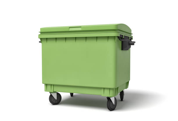 istock 3d rendering of green trash bin isolated on white background 1177016536