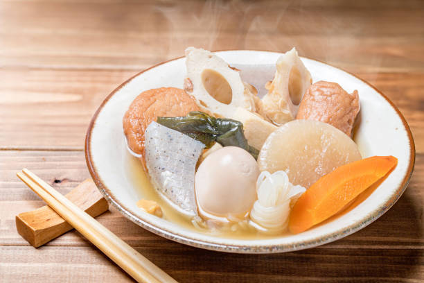 Oden, Fishcake and vegetable stew Oden, Fishcake and vegetable stew chikuwa stock pictures, royalty-free photos & images