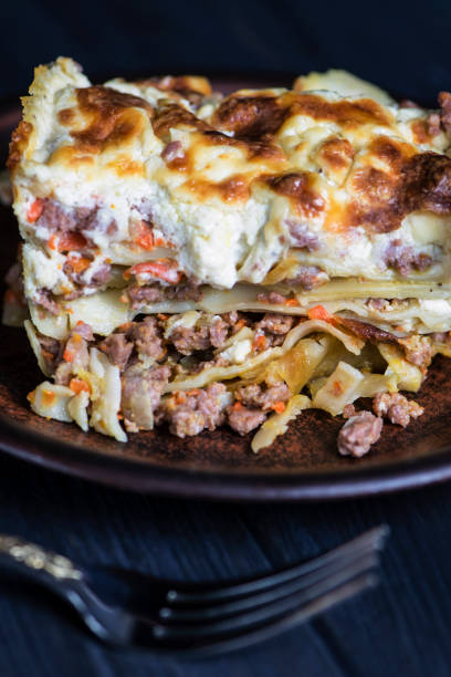 istock baked lasagna pie with meat and cheese, sauce 1177024875